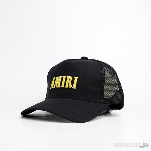Amiri Yellow Logo Embroidered Black Cap